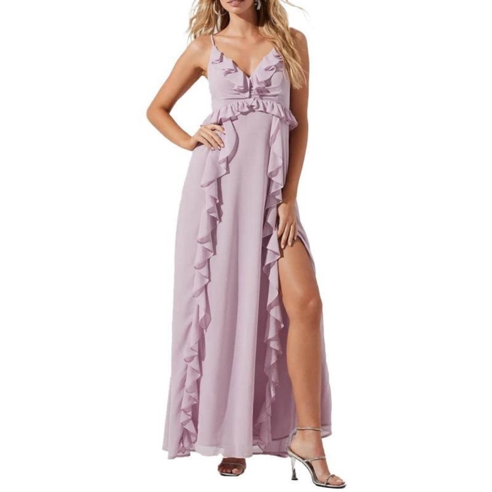 ASTR The Label Adoria Ruffle Side Slit Maxi Dress Dusty Pink Size XL